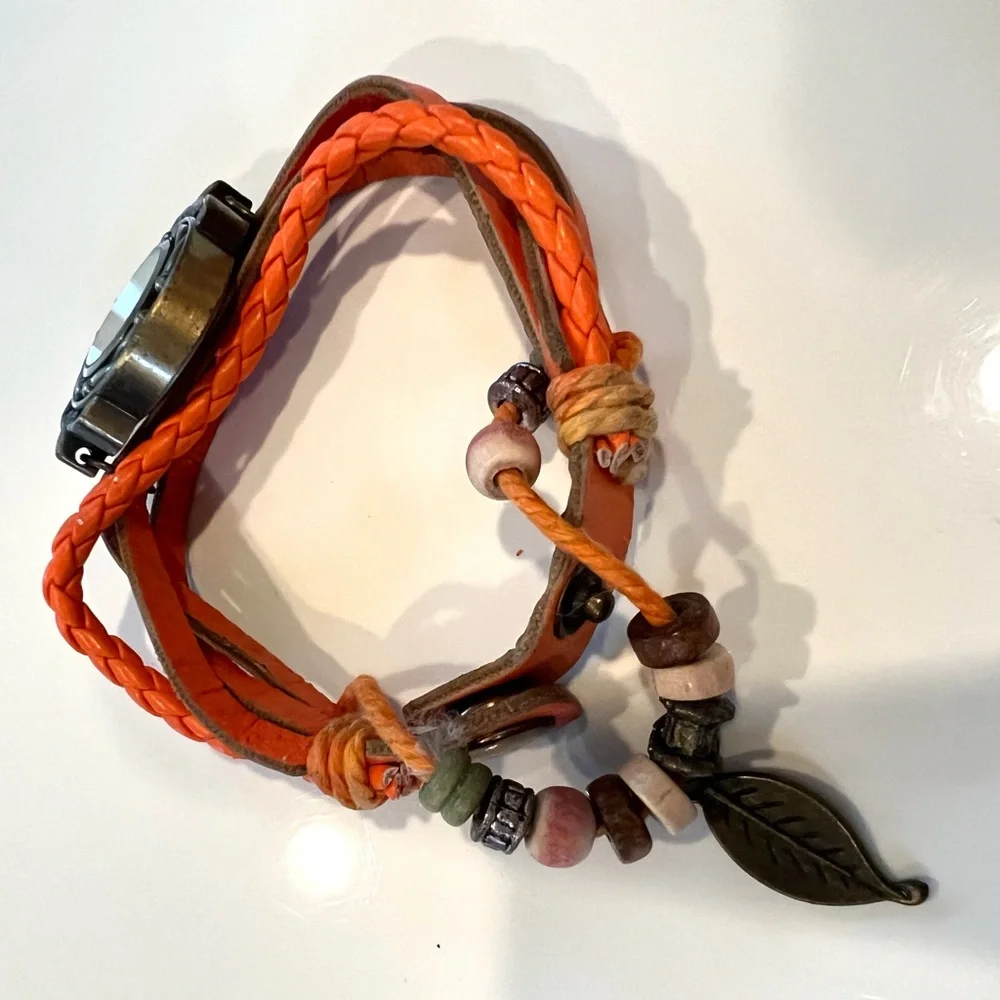 Lsvtr Orange Braided Leather Wrap Watch